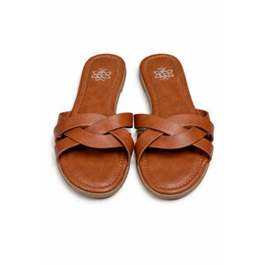 Serra Womens Brown Slide Sandals Size 10 Faux Leather Criss Cross Straps